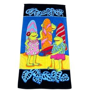 Surfing Frogs Cartoon Summer Beach Towel Fun Funny Comic Animal Vacation